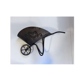 Metal Wheelbarrow Wall Pocket Planter Punched Metal Heart Design